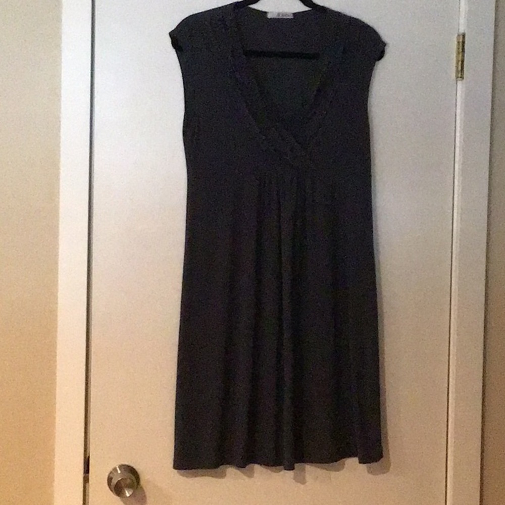 Dark Grey Ruffled V-Neck Dress